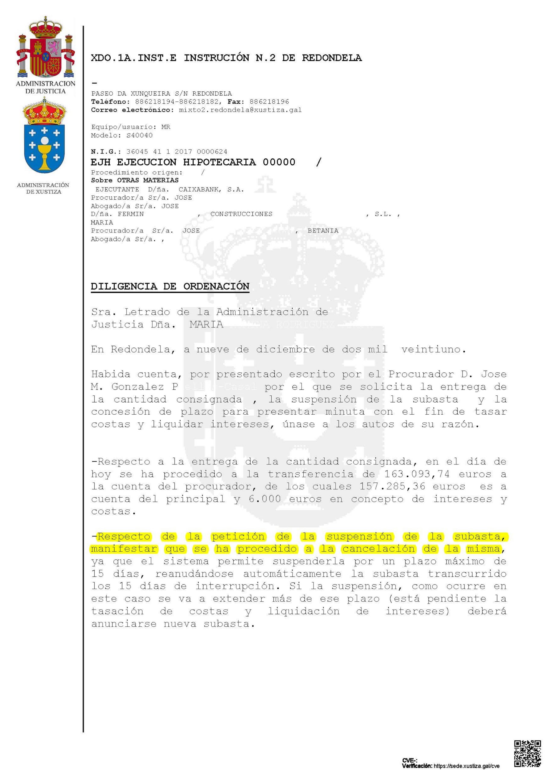 09-12-21.- D.O. notif el 09-12 Se ha procedido a la transferencia y suspension subas
