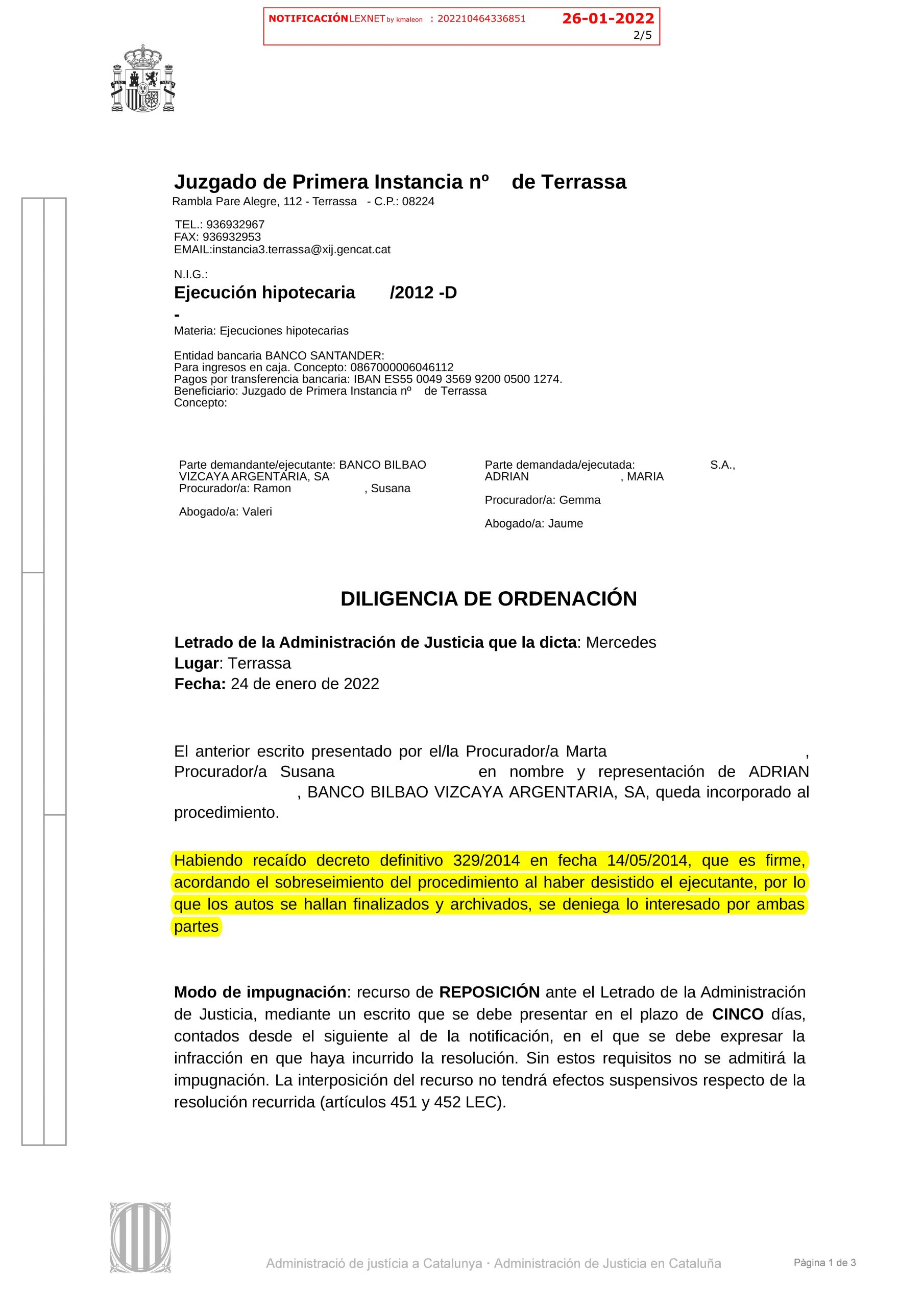 24-01-22.- D.O. recaido decreto definitivo acordando sobreseimiento
