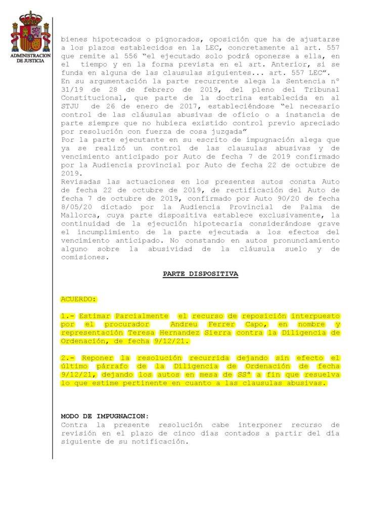 11-02-22.- DECRETO notif el 18-02 se ESTIMA parcialmente nuestro recurso de reposicion contra la DIOR del 09-12-21