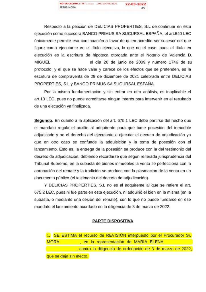 21-03-22.- AUTO notif el 22-03 se ESTIMA nuestro recurso de revision contra la DO del 03-03 que se deja sin efecto
