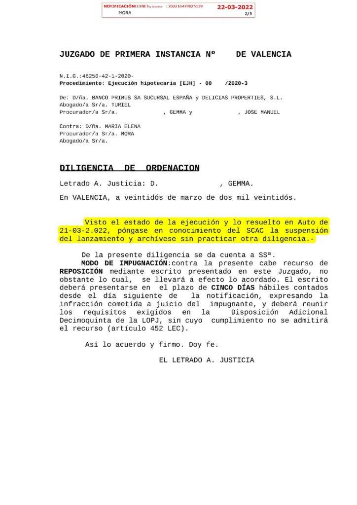 22-03-22.- D.O. notif el 22-03 visto estado ejecucion y lo resuelto en Auto de 21-03 pongase en conocimiento del SAC la suspension del lanzamiento y archivese