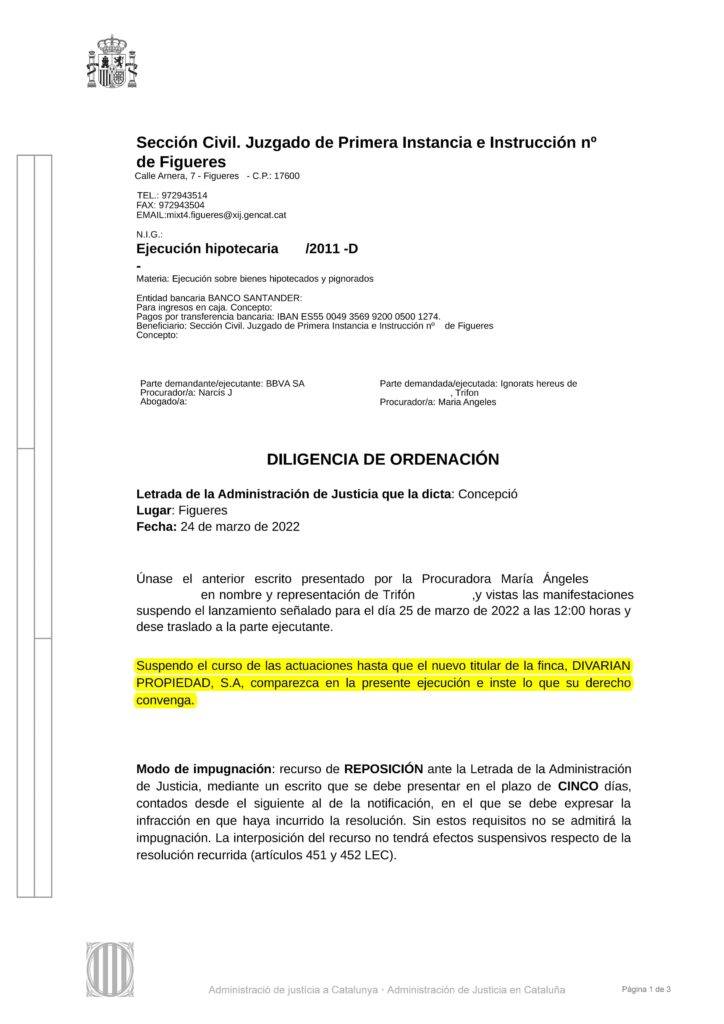 24-03-22.- D.O. notif el 25-03 unase nuestro escrito y vistas las manifestaciones SE SUSPENDE LANZAMIENTO y dese traslado actora.