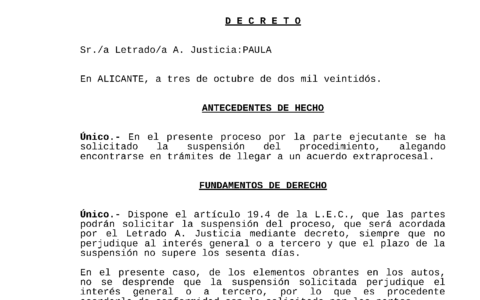 03-10-22.- DECRETO notif el 04-10 se acuerda suspender proceso por un mes hasta el 31-10-22