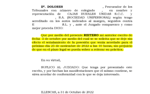 31-10-22.- solicitando se deje sin efecto posesion del 25-11-22