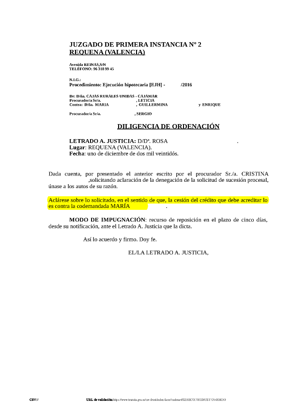 01-12-22.- D.O. notif el 02-12 por presentado anterior escrito solicitando aclaracion denegacion solicitud sucesion procesal, unase autos
