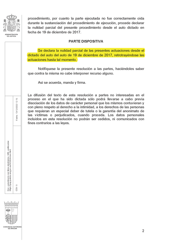 13-12-22.- AUTO notif el 15-12 se DECLARA LA NULIDAD PARCIAL actuaciones desde el dictado del auto del 19-12-17