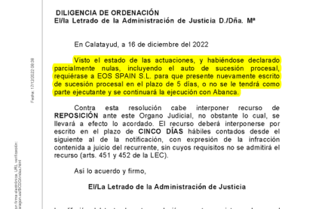 16-12-22.- D.O. notif el 20-12 habiendose declarado parcialmente nulas las actuaciones, se requiere a la parte contraria, a fin de presentar nuevamente escrito procesal