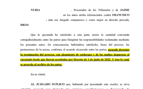16-12-22.- ESCRITO CONTRARIO de JAIME RAMON MALTAS conforme al acuerda alcanzado entre las partes procede decretar terminacion proceso