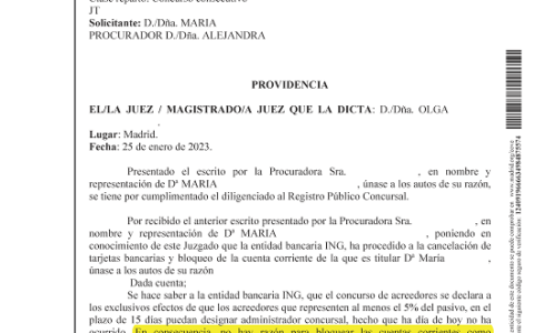 25-01-23.- PROVIDENCIA notif el 26-01 tienen por cumplimentado Edicto del RPC y manifiestan que no procede el bloqueo de cuentas de ING