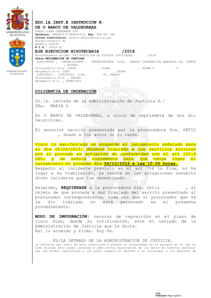 05-09-23.- D.O. notif el 06-09 nuestro escrito unase autos. Se suspende lanzamiento y se da traslado SS