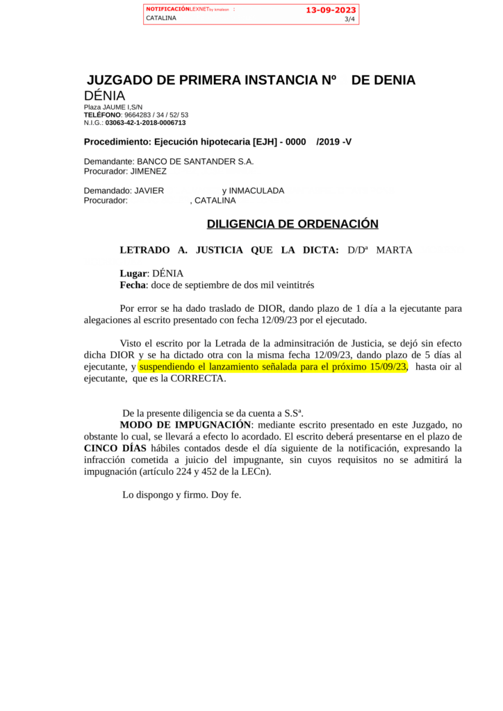 12-09-23.- D.O. notif el 13-09 se acuerda la suspension del lanzamiento