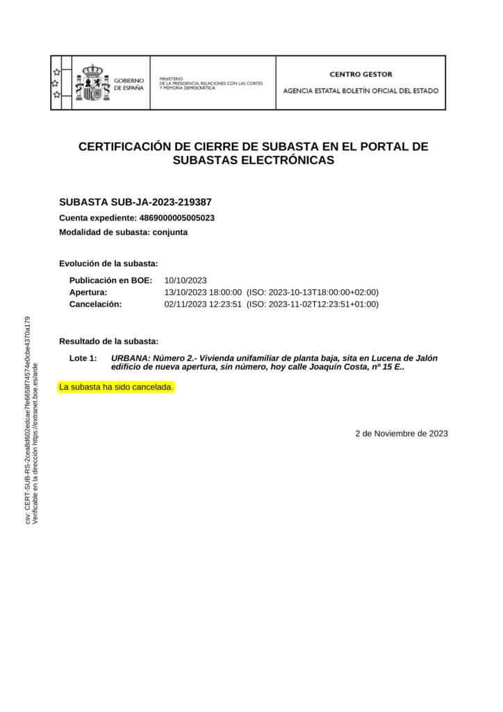 02-11-23.- CERTIFICADO_cierre_SUB-JA-2023-219387. La subasta ha sido cancelada-1