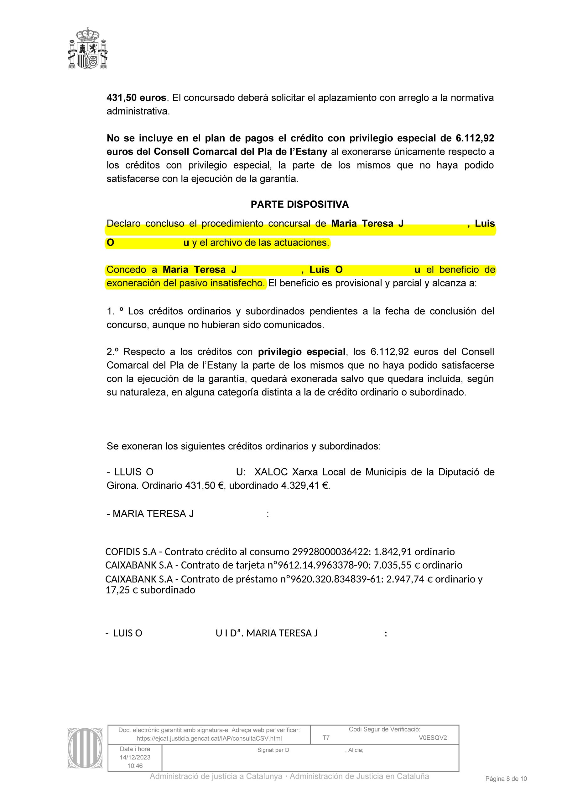 13-12-23.- D.O. notif el 20-12 procedase archivo piezas concursales