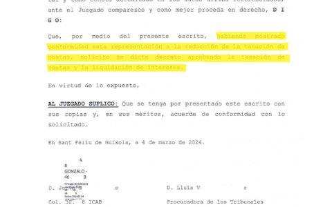 07-03-24.- ESCRITO CONTRARIO de HOIST FINANCE SPAIN mostrado conformidad a la reduccion de la TC, solicita se dicte decreto aprobando la TC