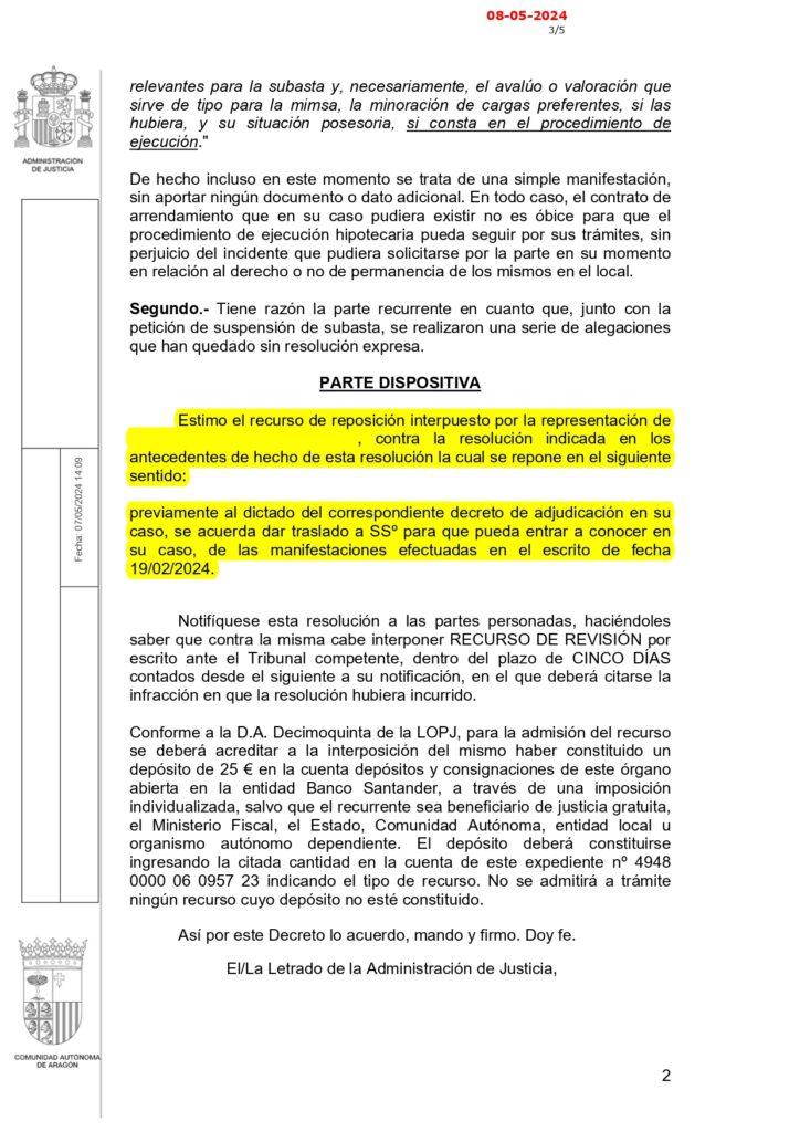 19-04-24.- DECRETO notif el 08-05 se estima nuestro recurso interpuesto y se acuerda dar traslado a SS_page-0001