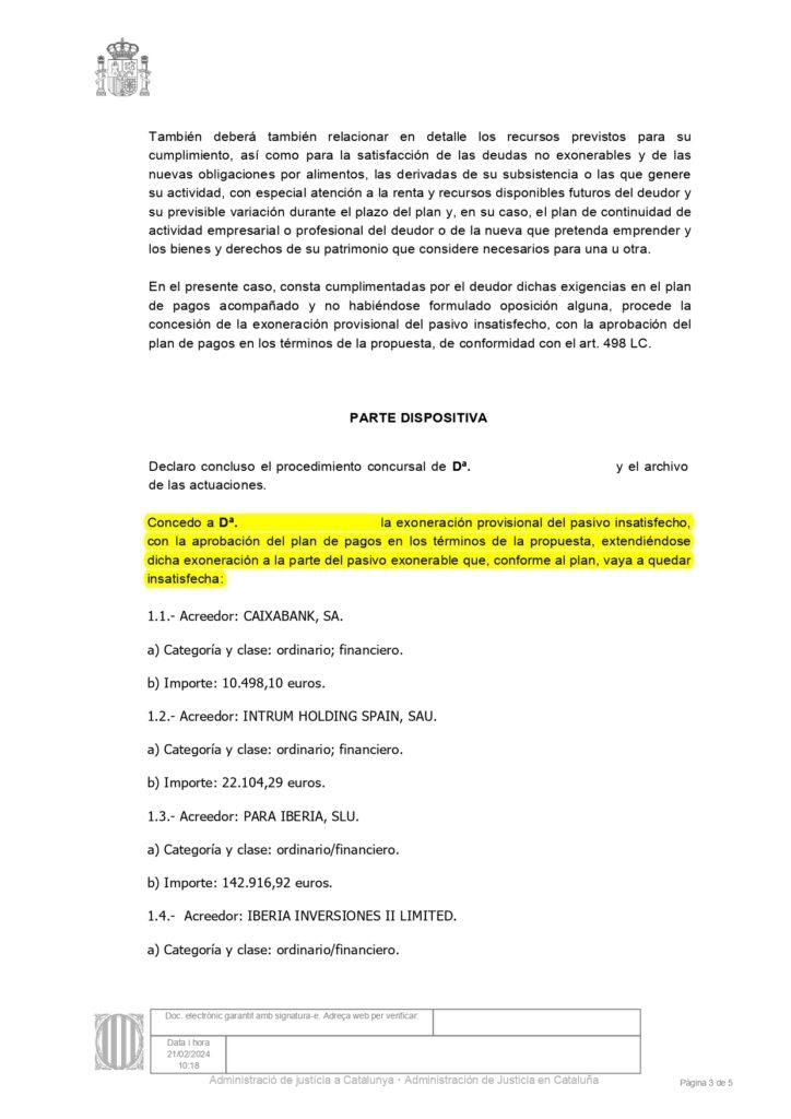 20-02-24.- AUTO notif el 23-02 se concede a PILAR SERRA la exoneracion provisional del pasivo insatisfecho_page-0001