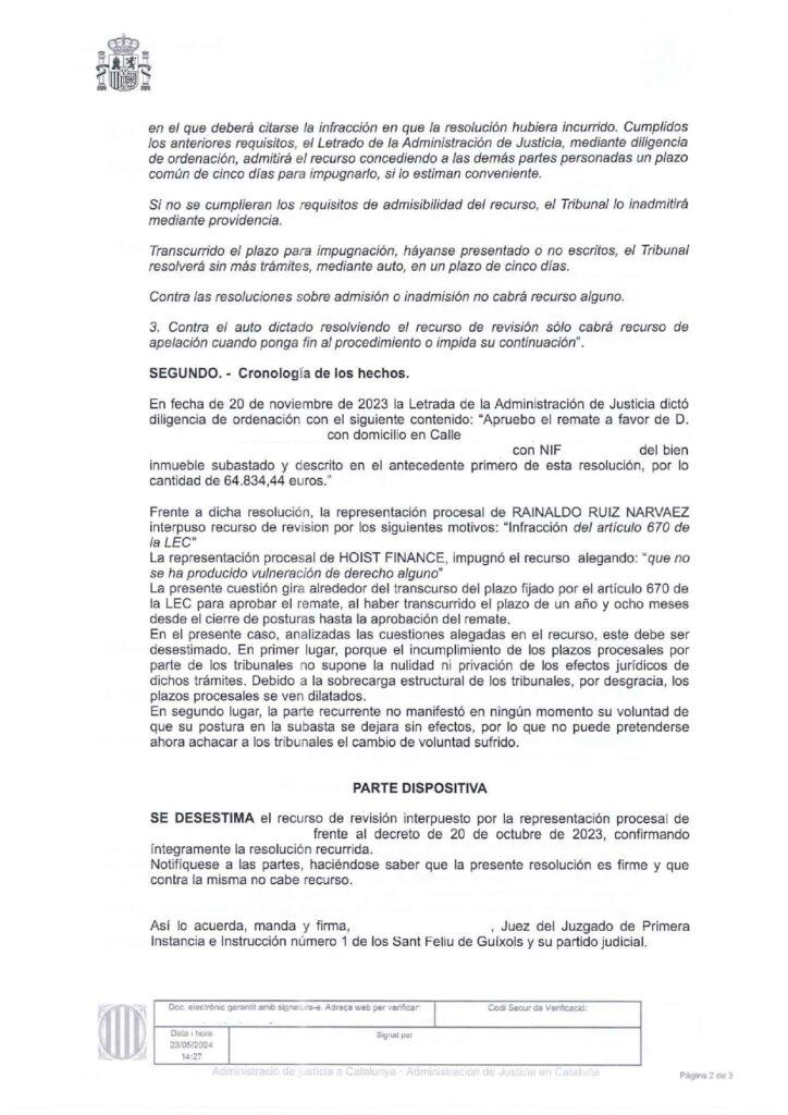 23-05-24.- AUTO notif el 24-05 se desestima recurso de revision de la parte contraria contra Decreto del 20-10-23_page-0001