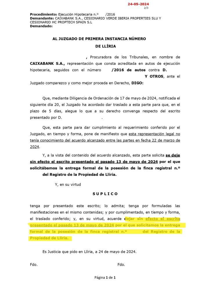 24-05-24.- ESCRITO CONTRARIO de CAIXABANK solicitando se deje sin efecto escrito_page-0001