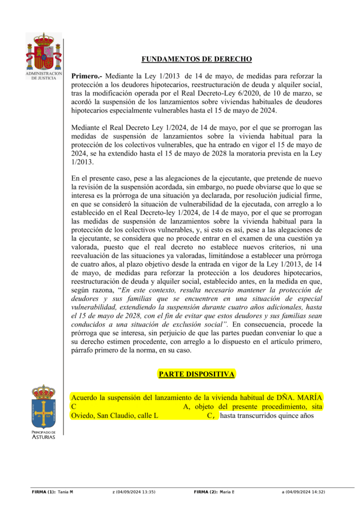 04-09-24.- AUTO notif el 06-09 se acuerda la SUSPENSION del lanzamiento hasta el dia 15 de mayo de 2028