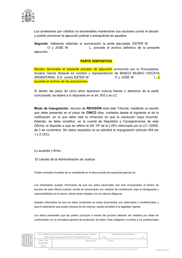 31-07-24.- DECRETO notif el 05-09 se declara terminado proceso presentado por BBVA