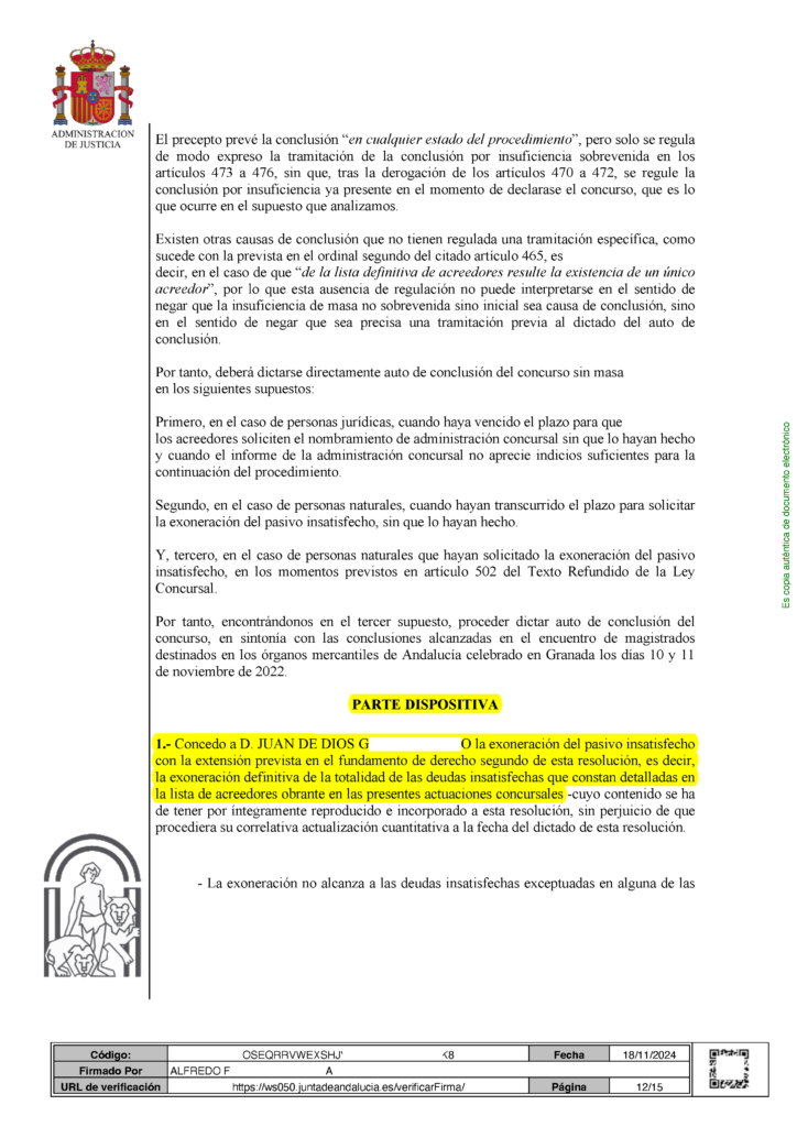 24-06-24.- AUTO notif el 19-11 se concede la exoneracion del pasivo insatisfecho