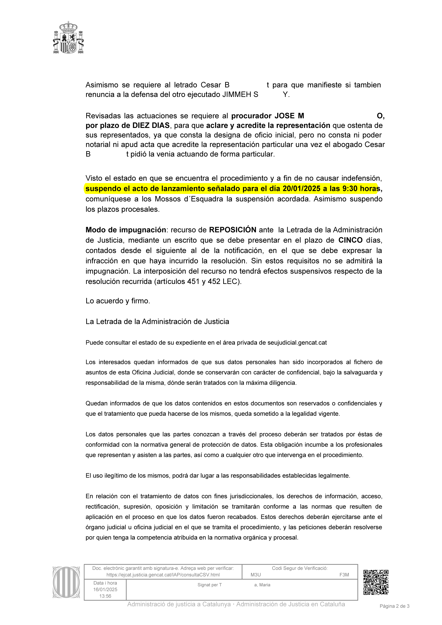16-01-25.- D.O. notif el 20-01 Se SUSPENDE LANZAMIENTO