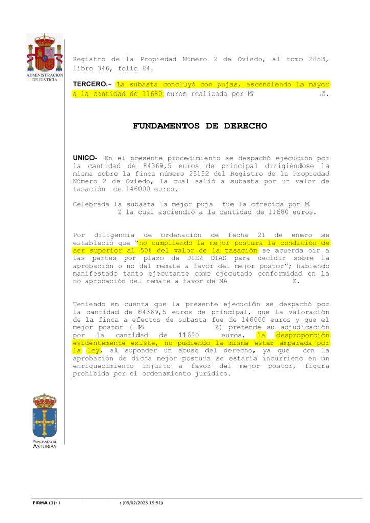 07-02-25.- DECRETO notif el 10-02 se acuerda NO haber lugar a aprobar remate en la cantidad de 11.680e