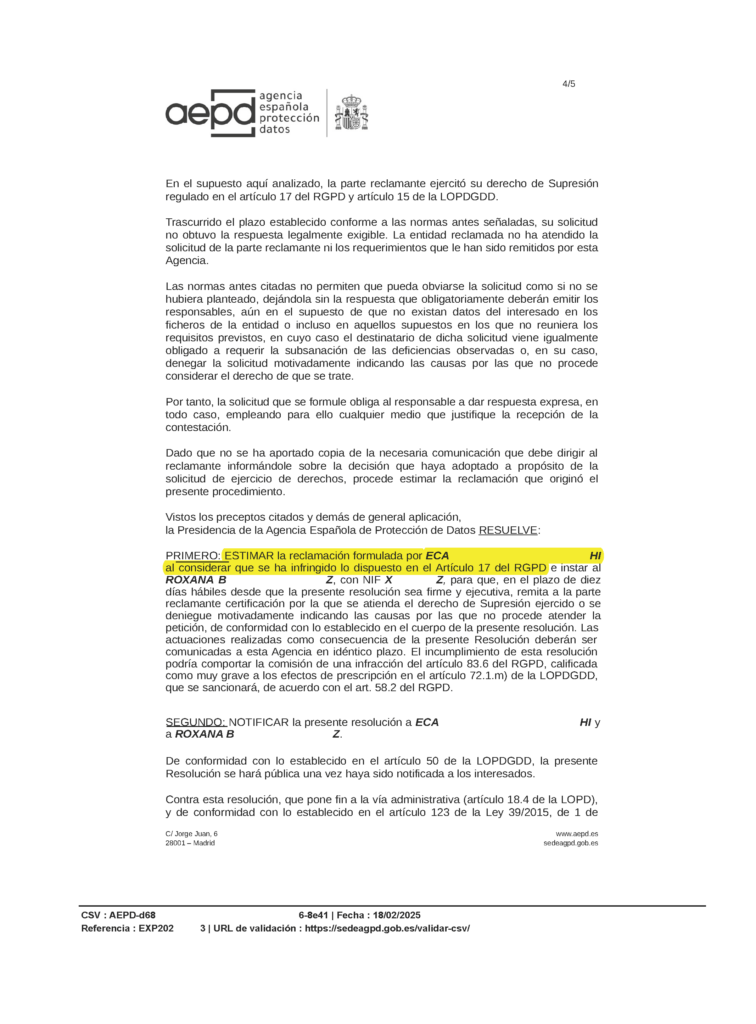 19-02-25.- RESOLUCION DE PROCEDIMIENTO se ESTIMA nuestra reclamacion