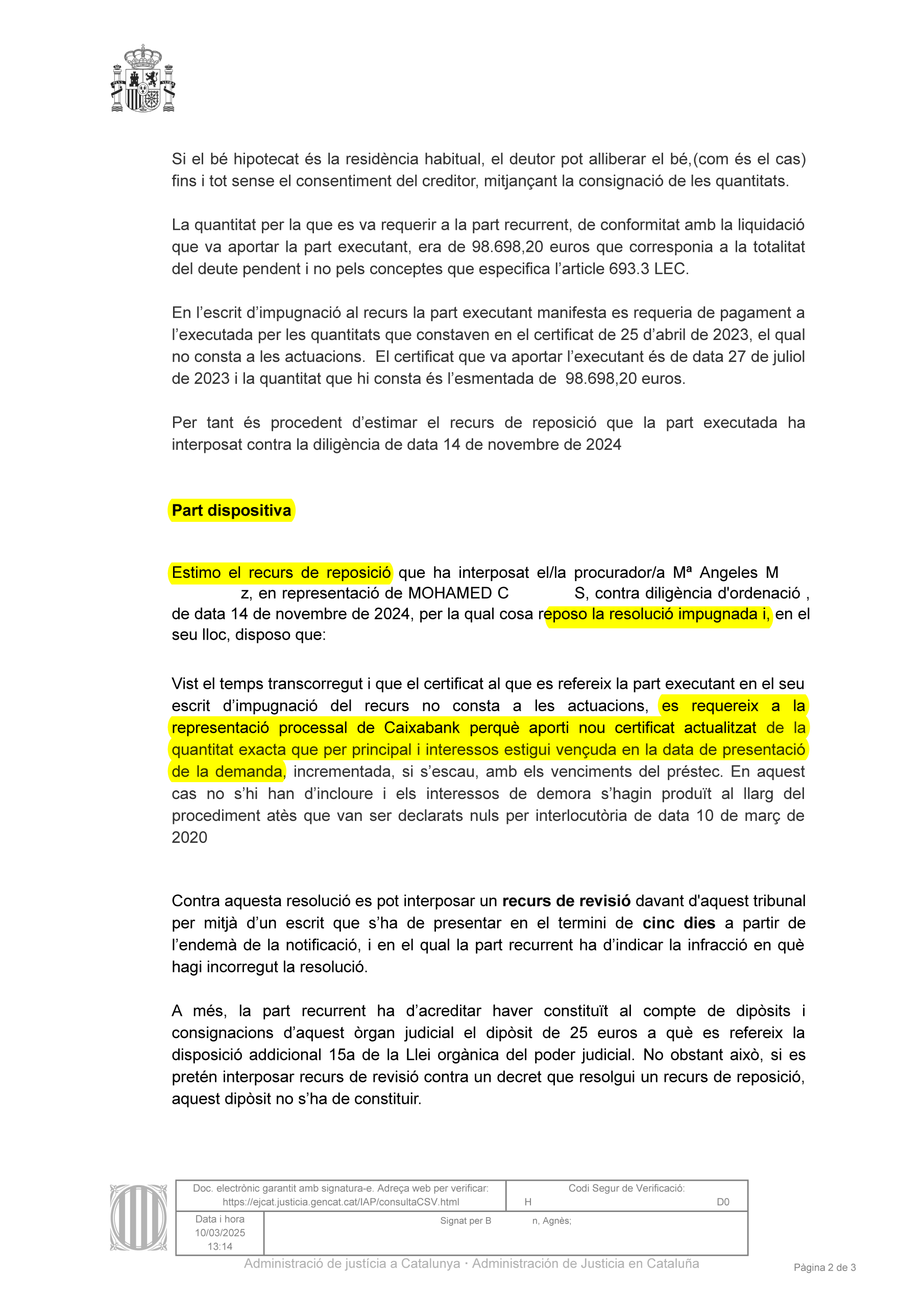 10-03-35.- DECRETO notif el 11-03 se ESTIMA nuestro r. de reposicion contra la DO del 14-11-24