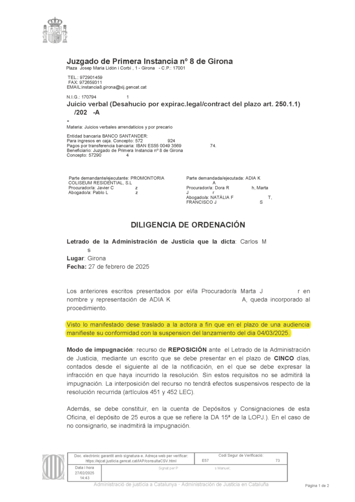 27-02-25.- D.O. notif el 28-02 manifieste su conformidad con la suspension del lanzamiento del dia 04-03