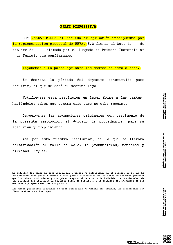 05-05-25.- AUTO notif el 07-05 se desestima apelacion del BBVA contra auto que declaro nula clausula vencimiento anticipado